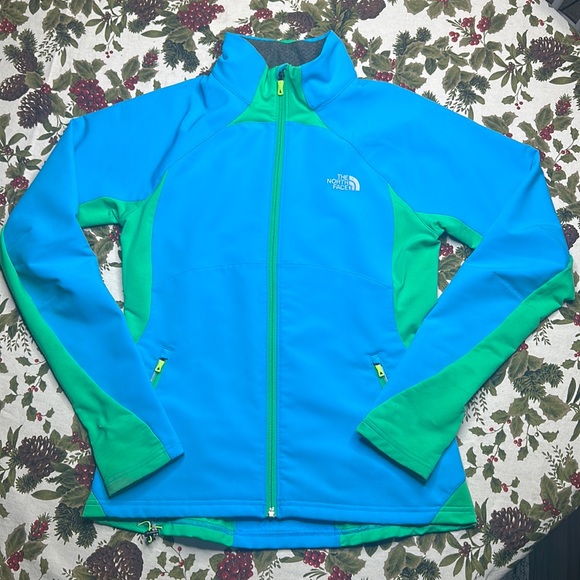 The North Face tech zip up mid layer jacket light blue & kelly green Size S/P - Picture 1 of 11